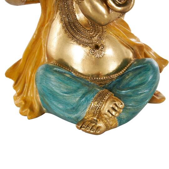 11" Gold Resin Ganesh Musician Decorative Sculpture